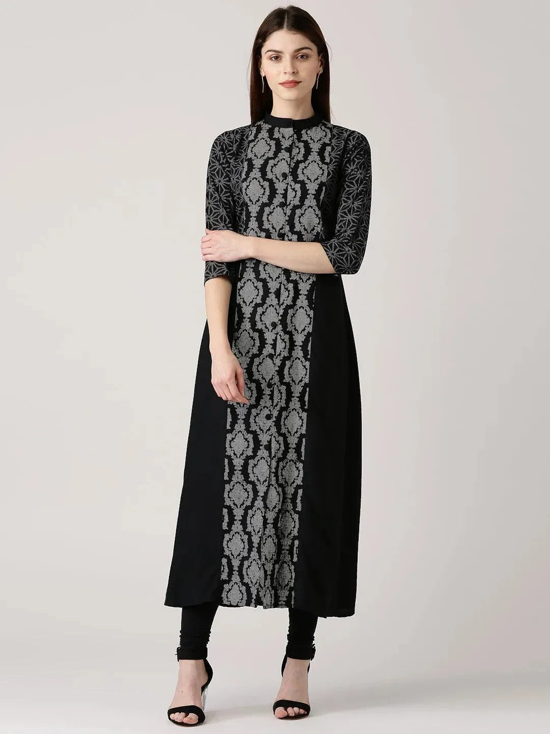 Black Printed Cotton Kurta - Libas