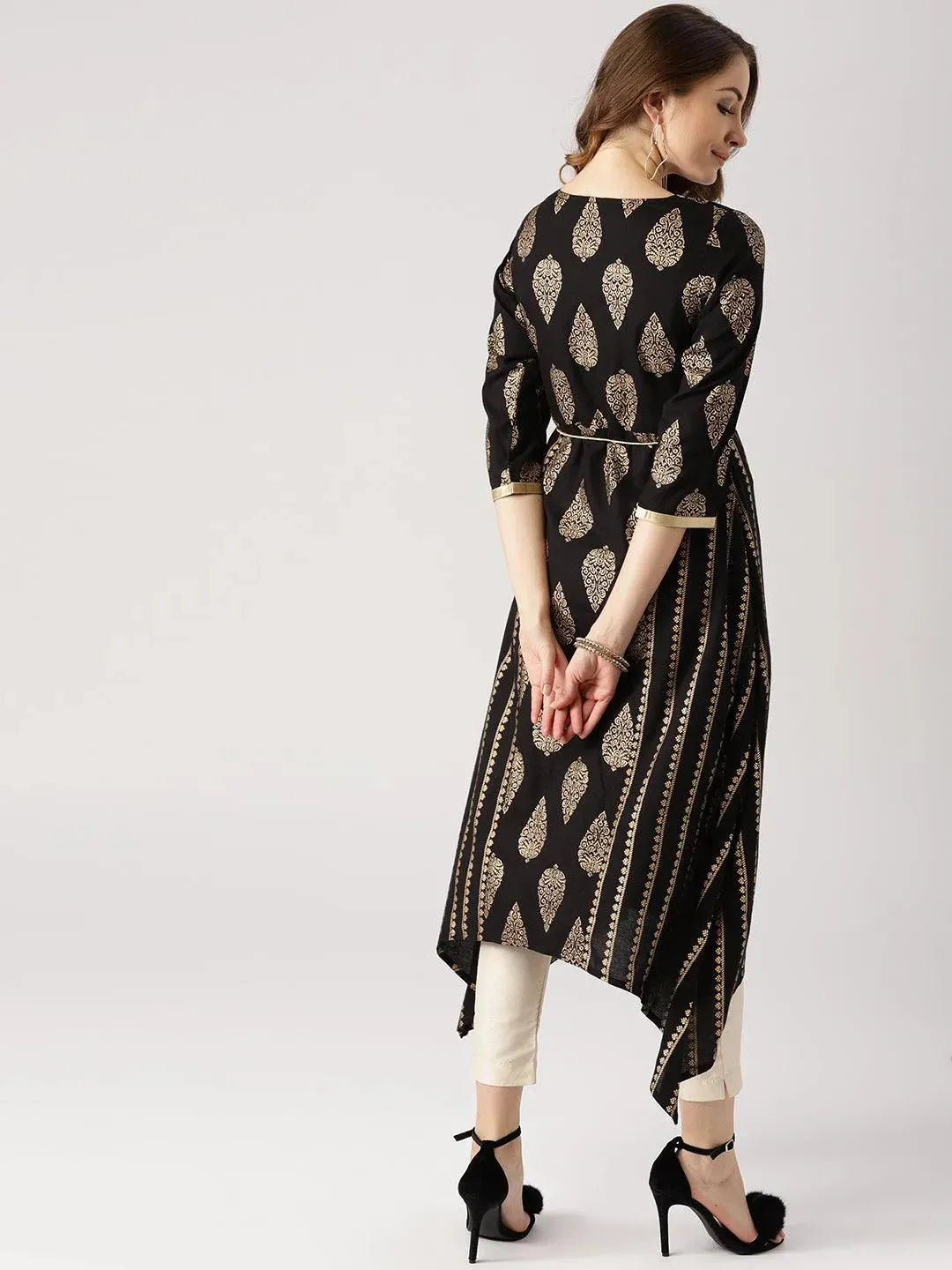 Black Printed Cotton Kurta - Libas