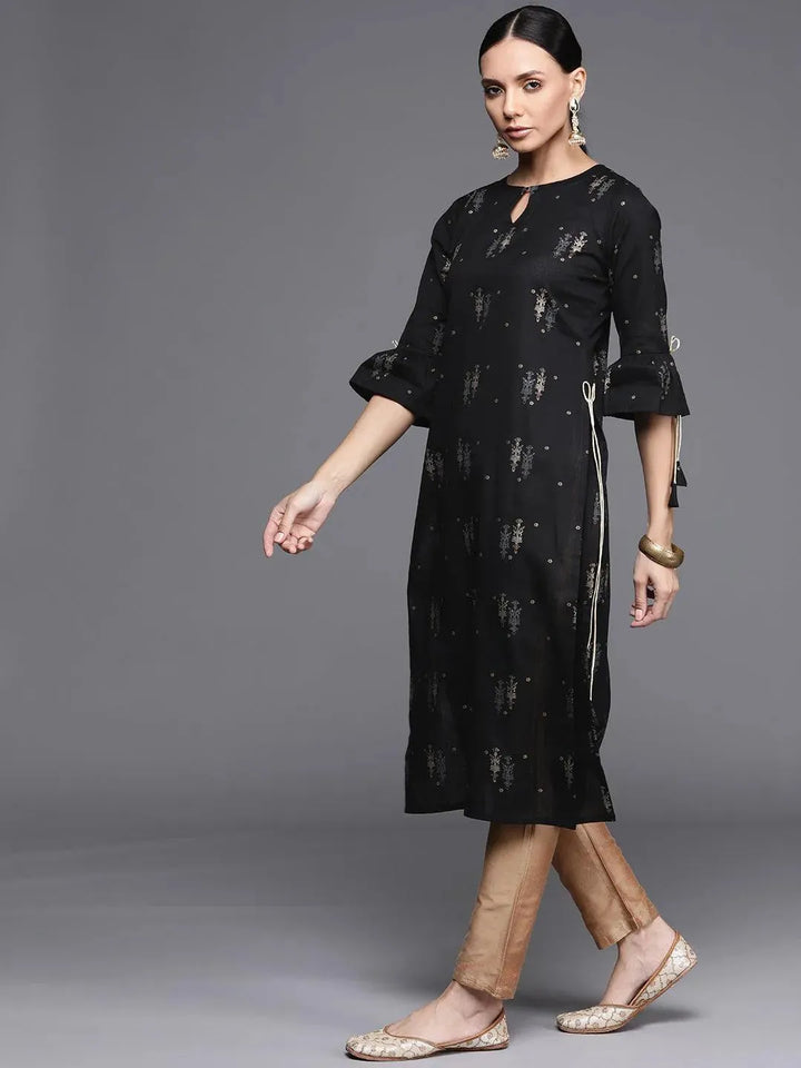 Black Printed Cotton Kurta - Libas