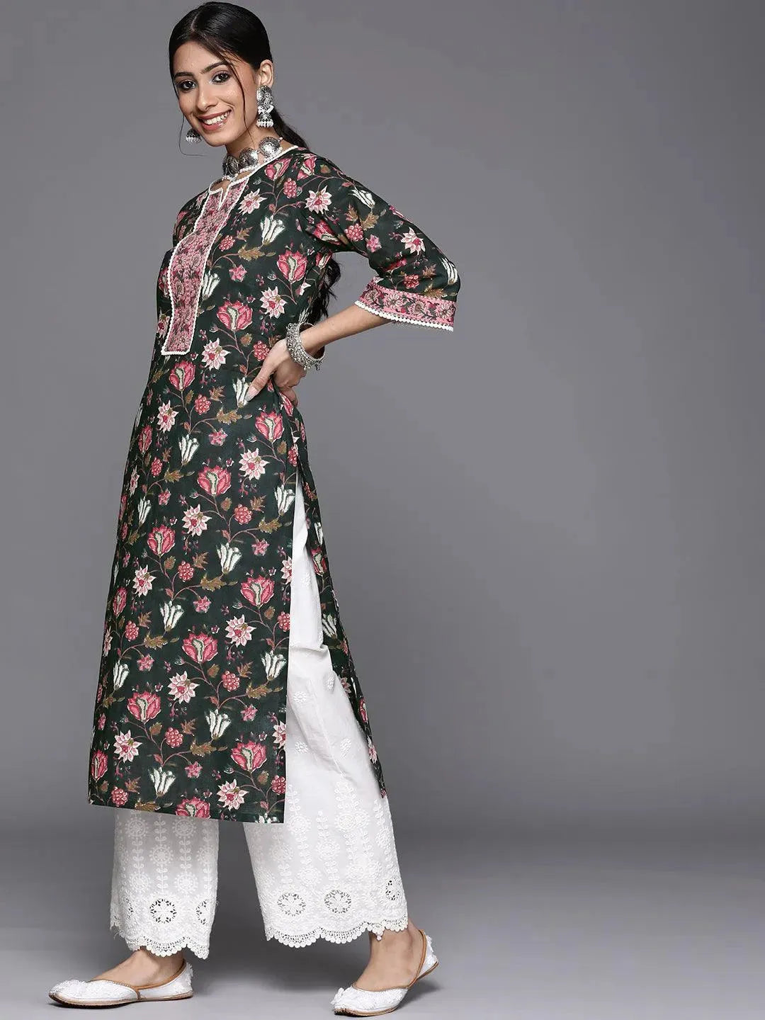 Black Printed Cotton Kurta - Libas 
