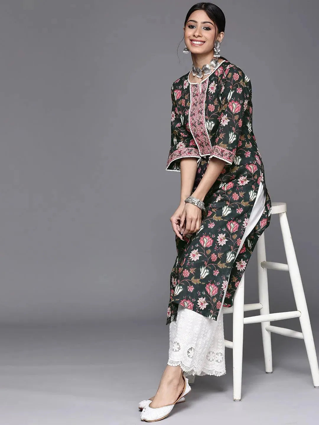 Black Printed Cotton Kurta - Libas 