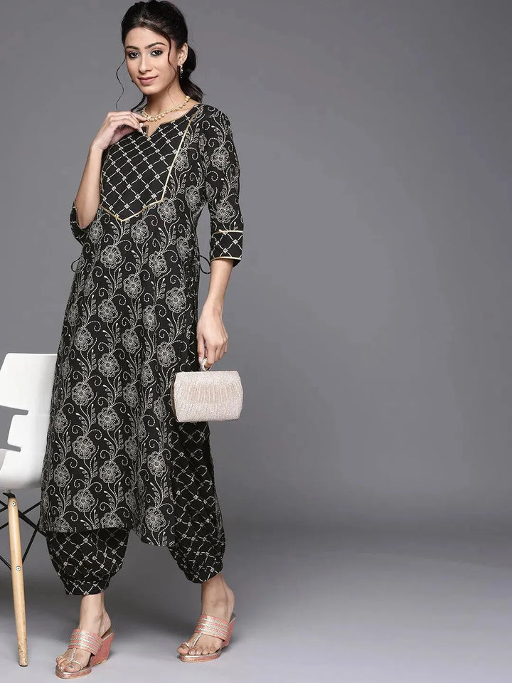 Black Printed Cotton Kurta - Libas