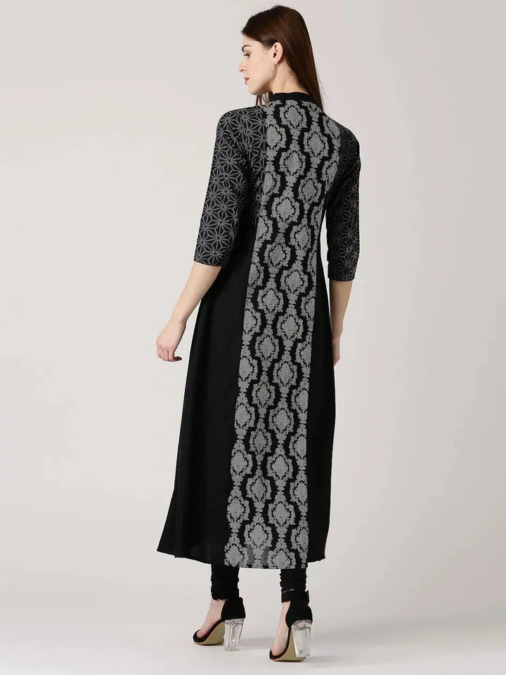 Black Printed Cotton Kurta - Libas