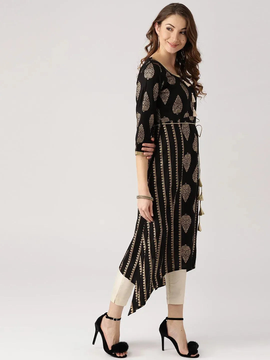 Black Printed Cotton Kurta - Libas