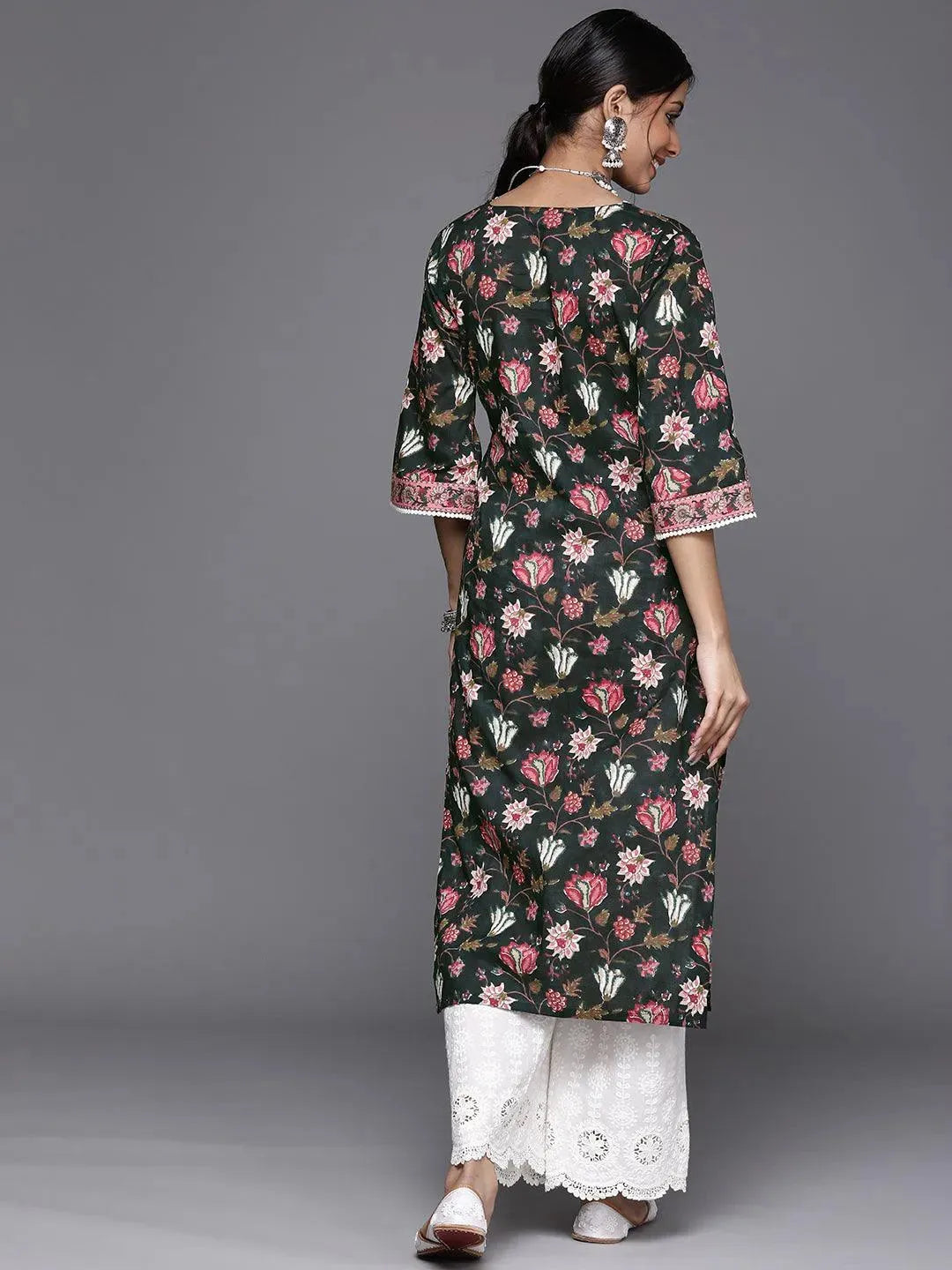 Black Printed Cotton Kurta - Libas 