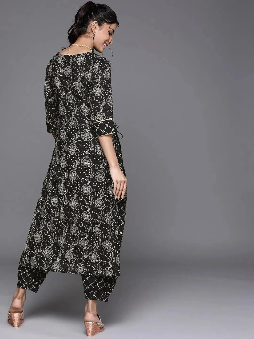 Black Printed Cotton Kurta - Libas