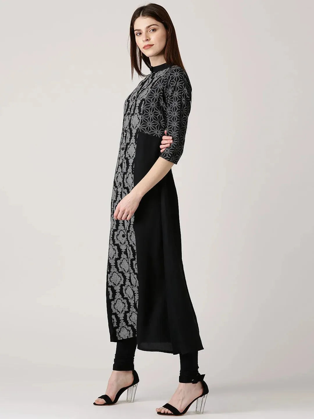 Black Printed Cotton Kurta - Libas 