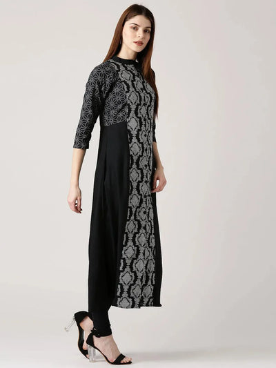 Black Printed Cotton Kurta - Libas