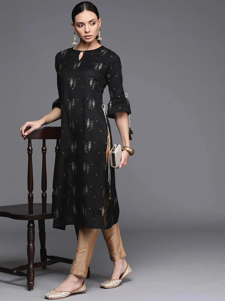 Black Printed Cotton Kurta - Libas