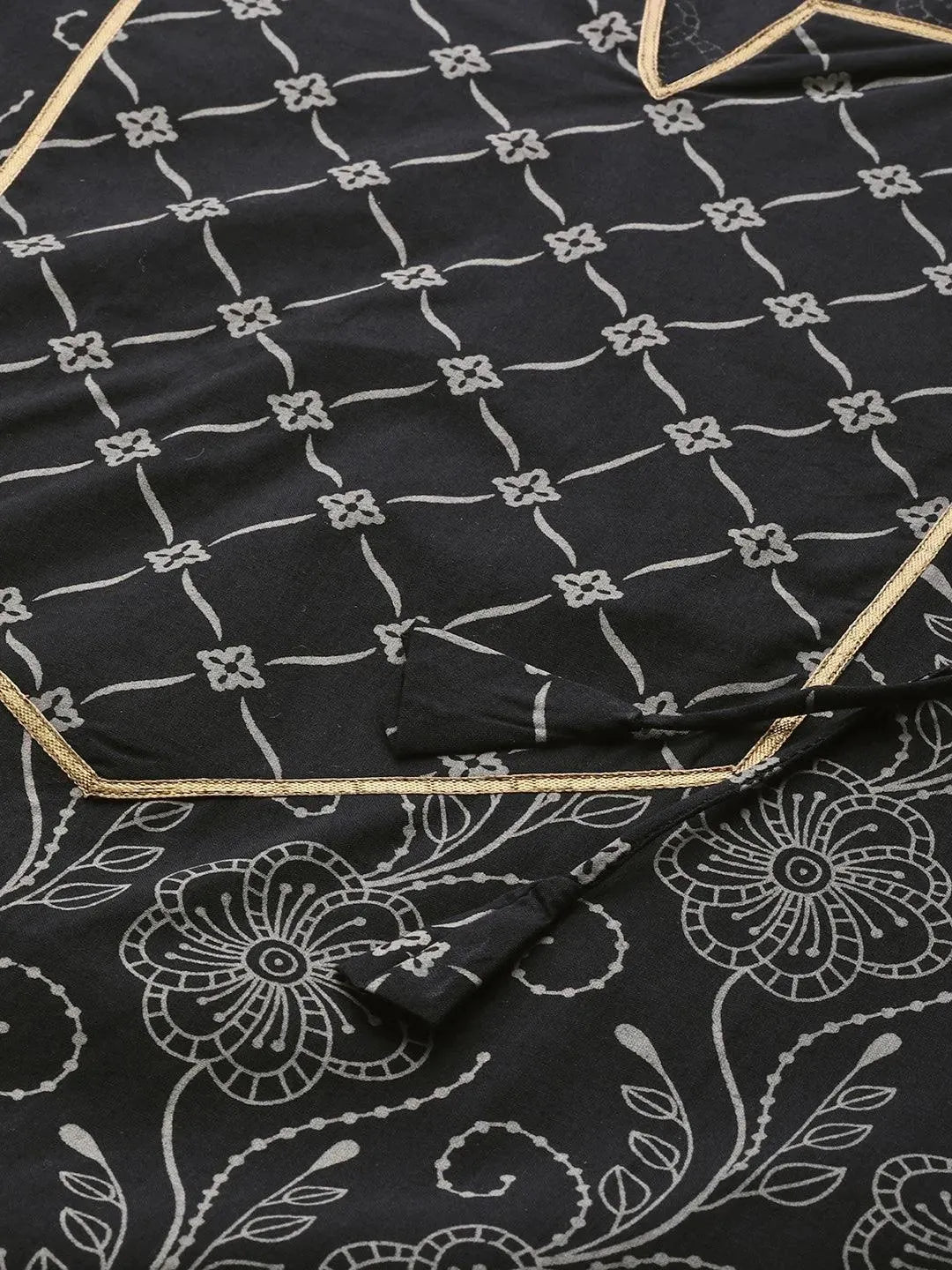 Black Printed Cotton Kurta - Libas 