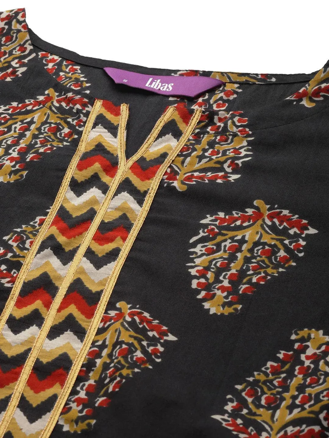 Black Printed Cotton Kurta - Libas 