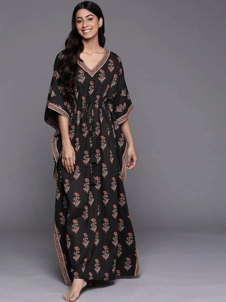 Libas Black Printed Cotton Night Dress