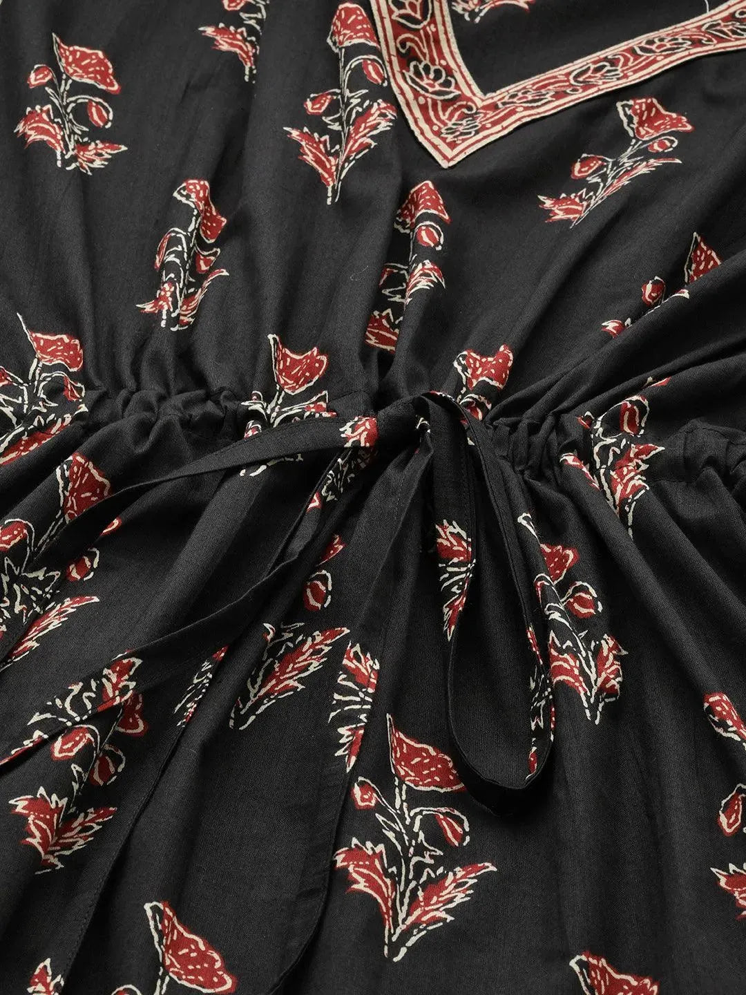 Black Printed Cotton Night Dress - Libas 