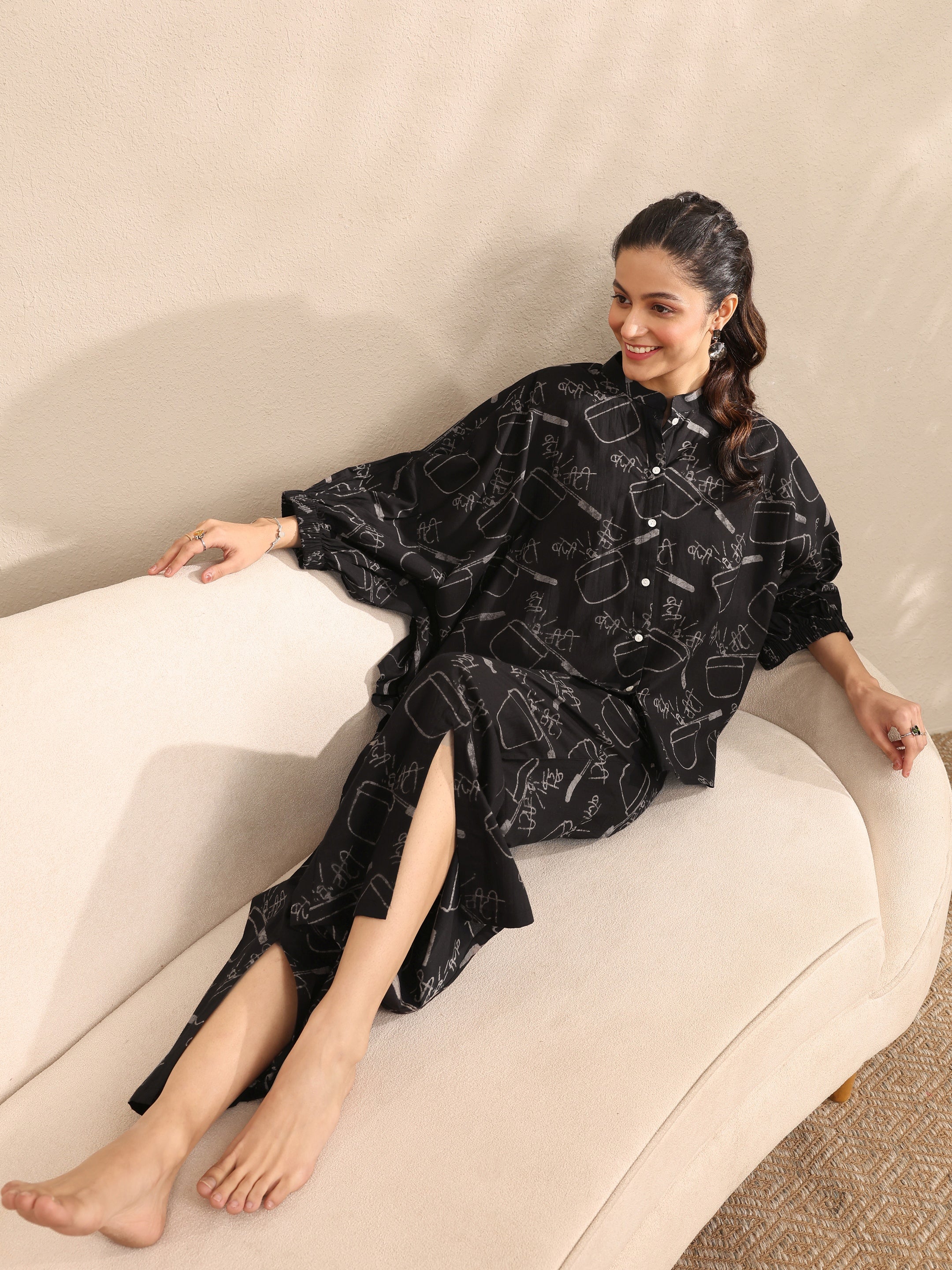 libas Black Printed Cotton Night Suit-picture-54
