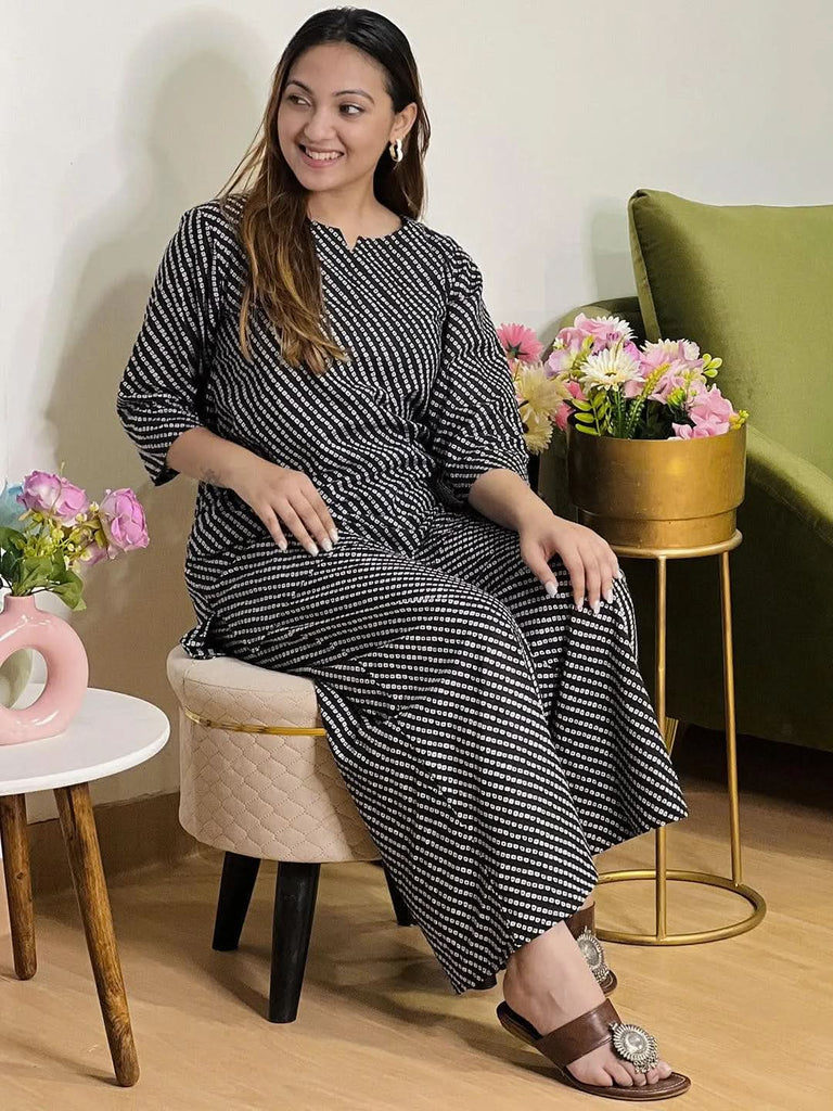 Libas Black Printed Cotton Night Suit