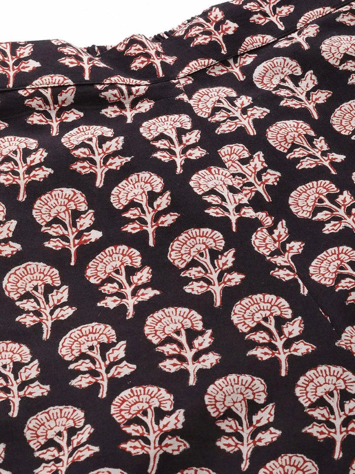 Black Printed Cotton Night Suit - Libas