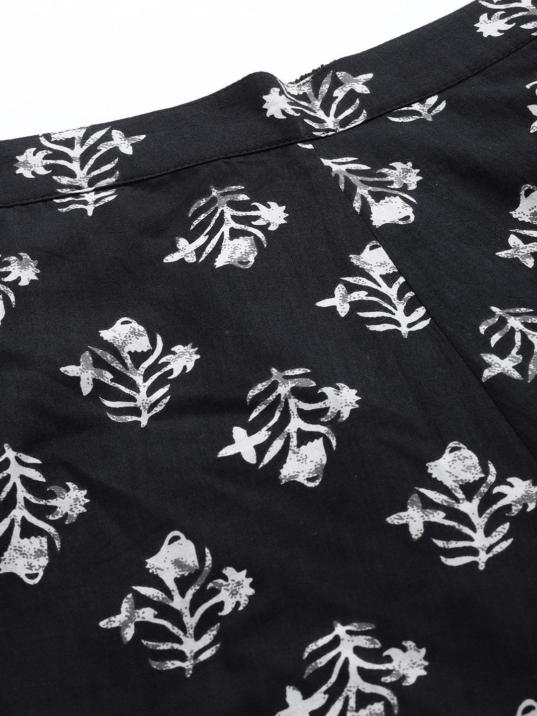 Black Printed Cotton Night Suit - Libas
