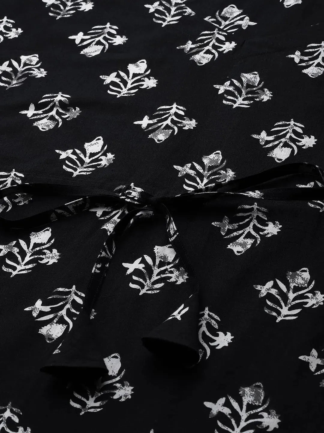 Black Printed Cotton Nightdress - Libas 