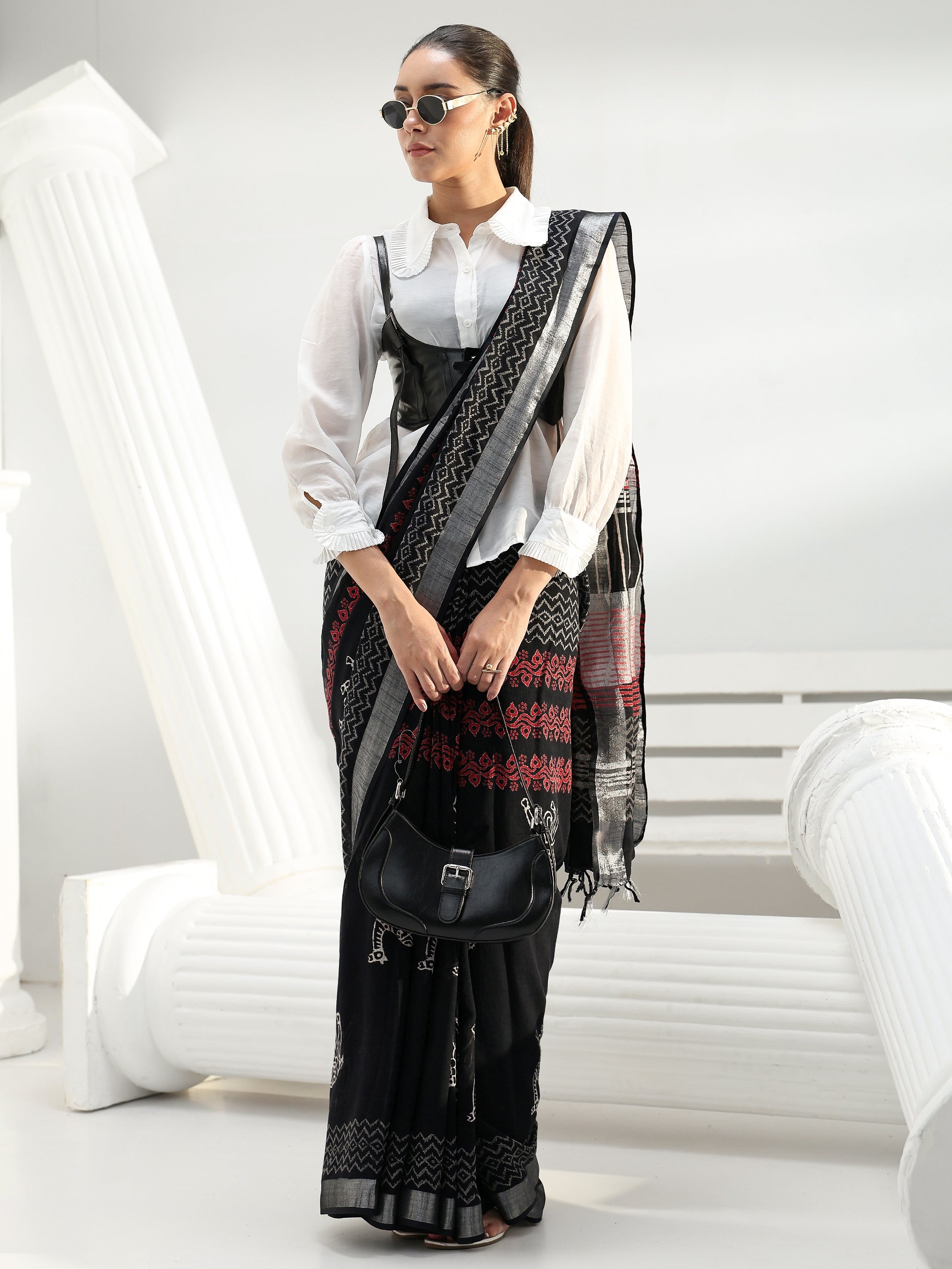 libas Black Printed Cotton saree-picture-59