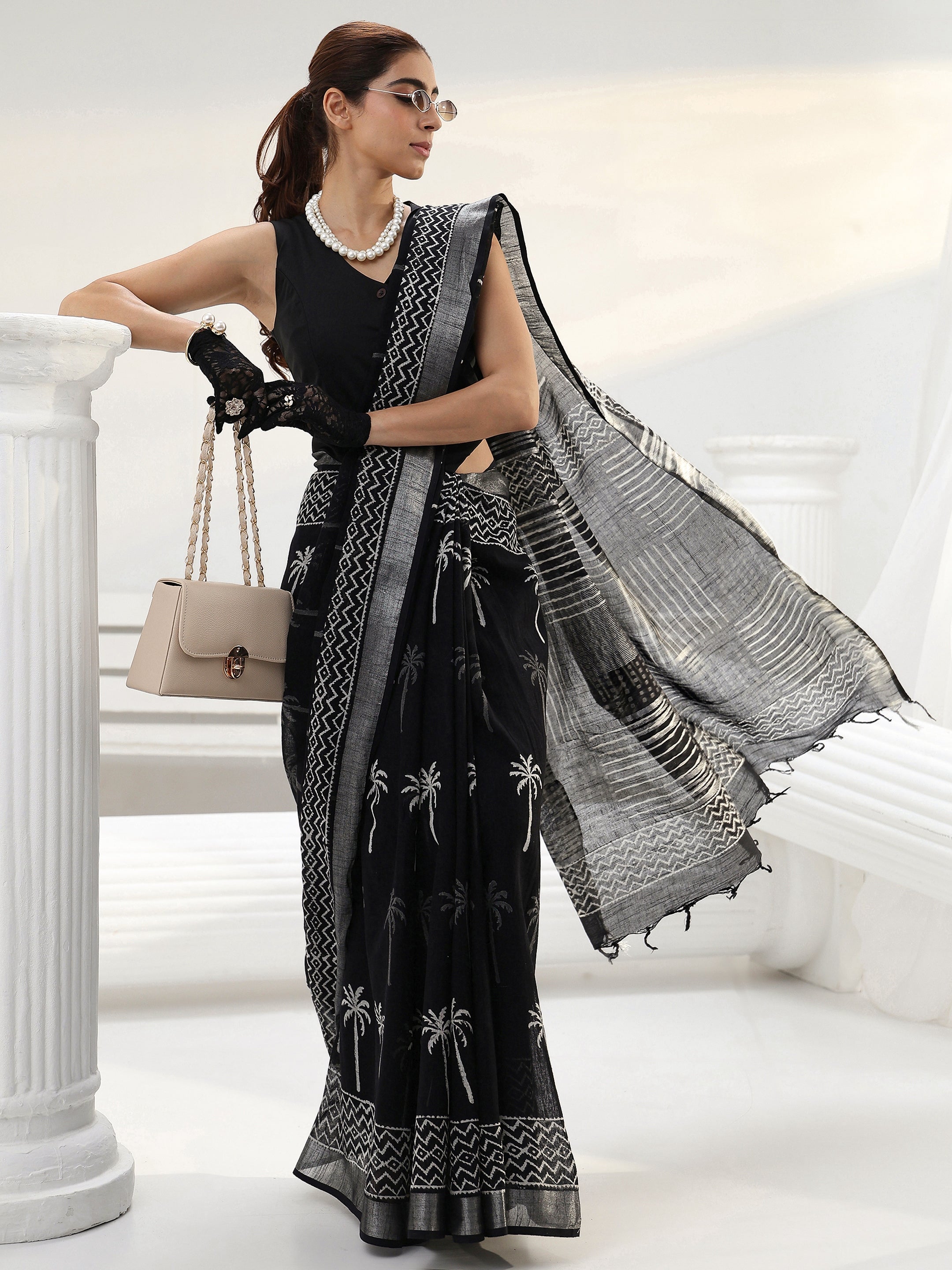 libas Black Printed Cotton saree-picture-16