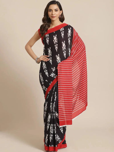 Black Printed Cotton Saree - Libas