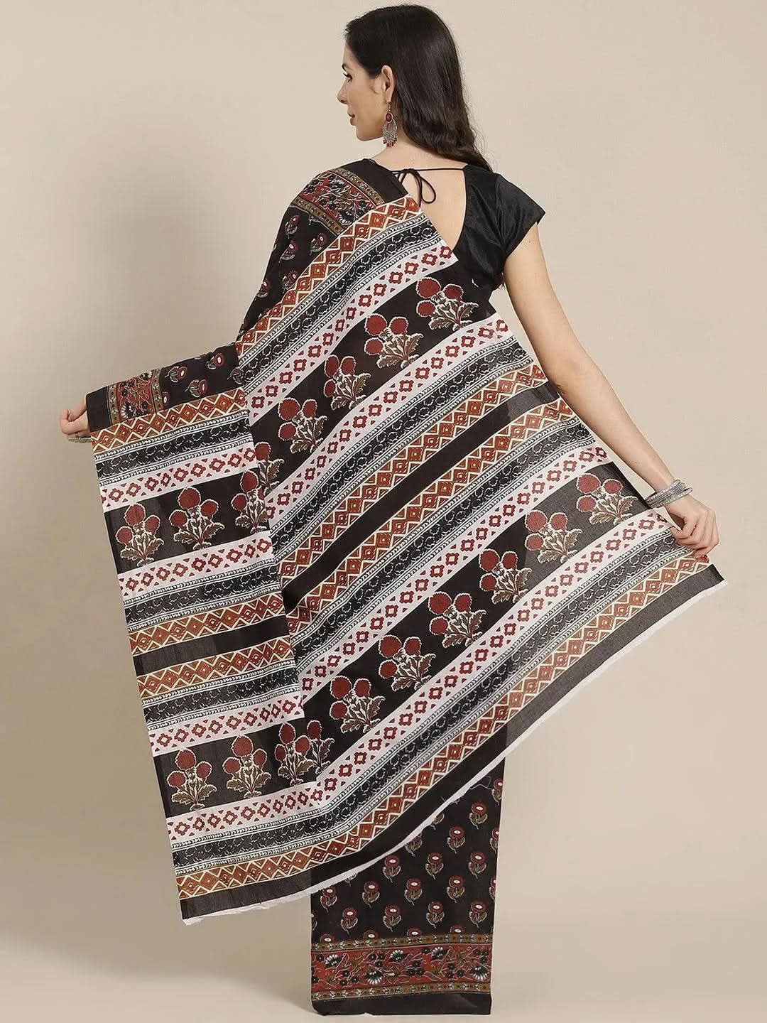 

Buy Black Printed Cotton Saree - 14571 | Libas Ethnic Wear Online