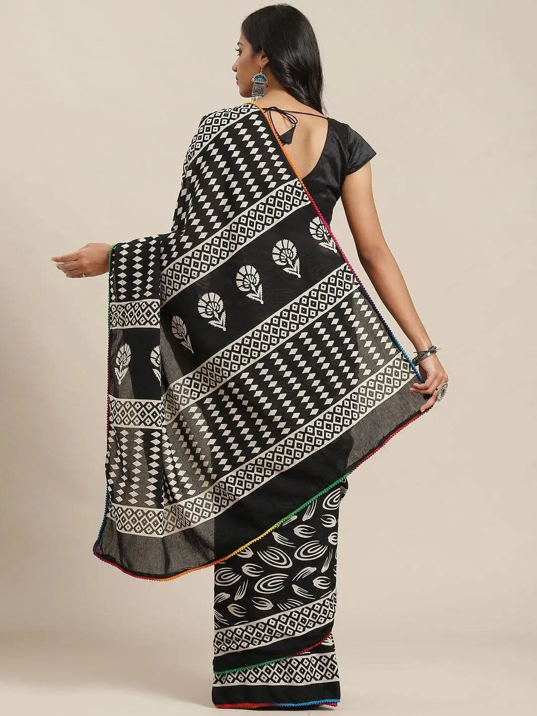 

Buy Black Printed Cotton Saree - 14726 | Libas Ethnic Wear Online