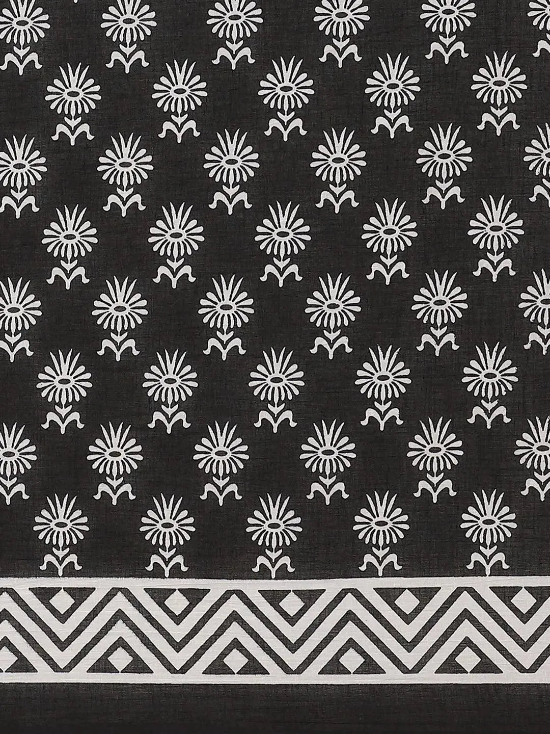 Black Printed Cotton Saree - Libas 