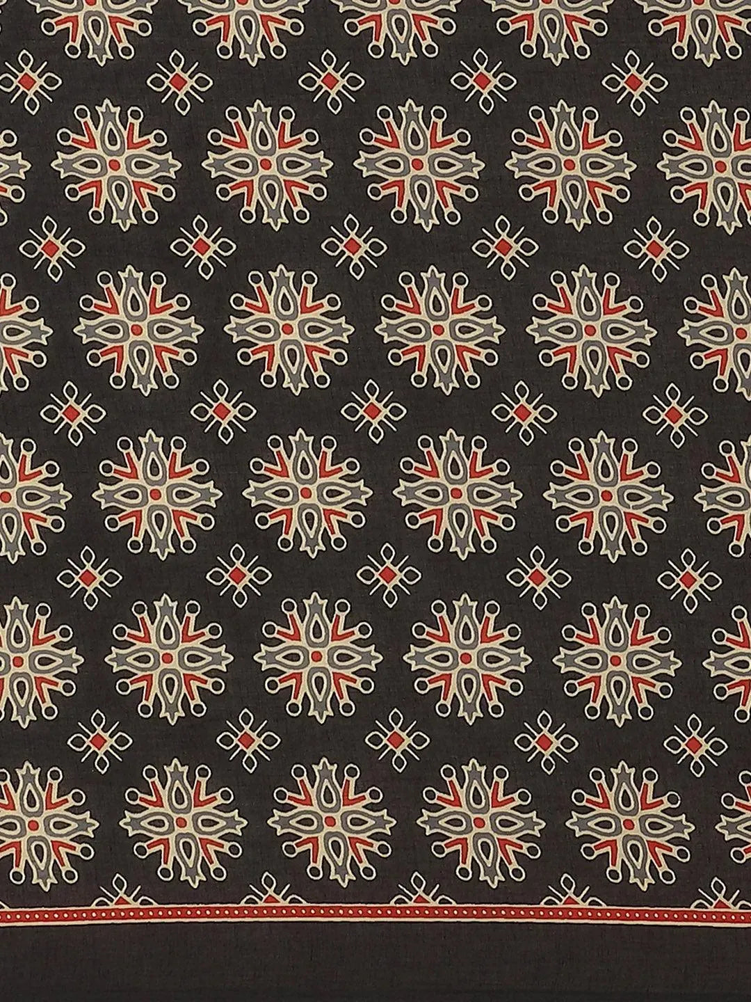 Black Printed Cotton Saree - Libas 