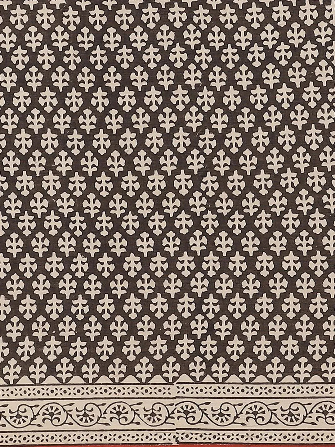 Black Printed Cotton Saree - Libas 