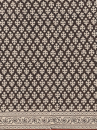 Black Printed Cotton Saree - Libas