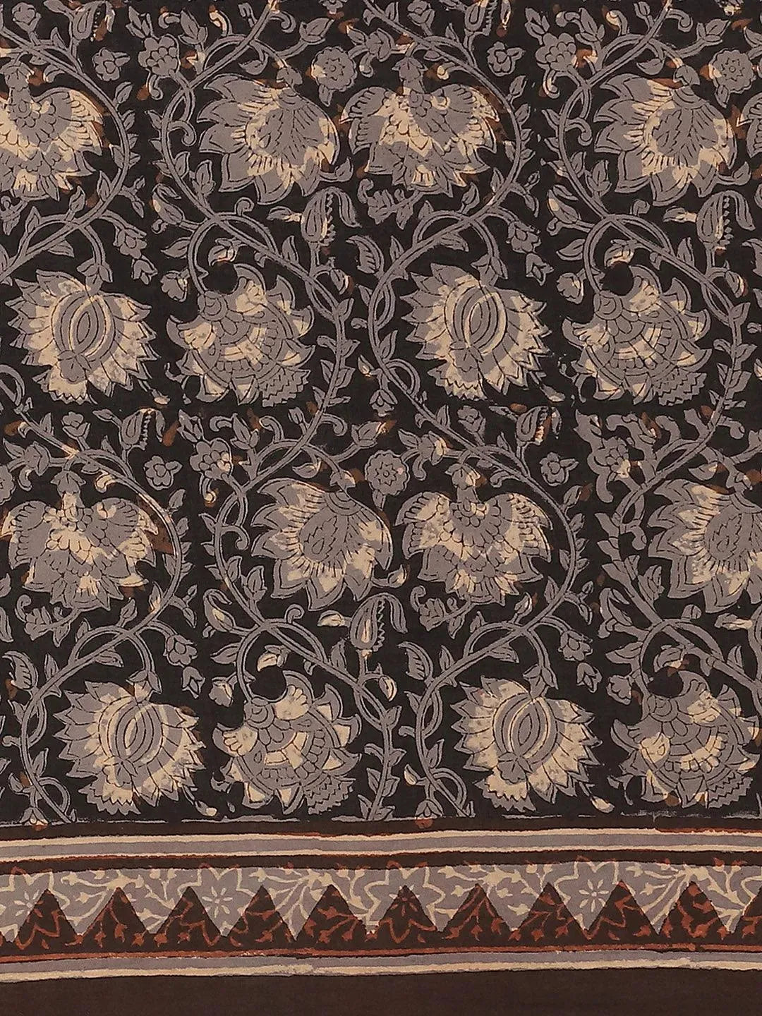 Black Printed Cotton Saree - Libas 