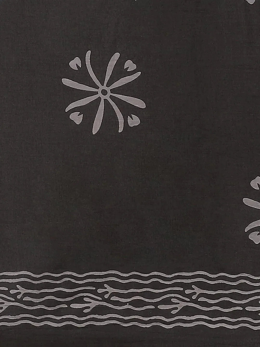Black Printed Cotton Saree - Libas 