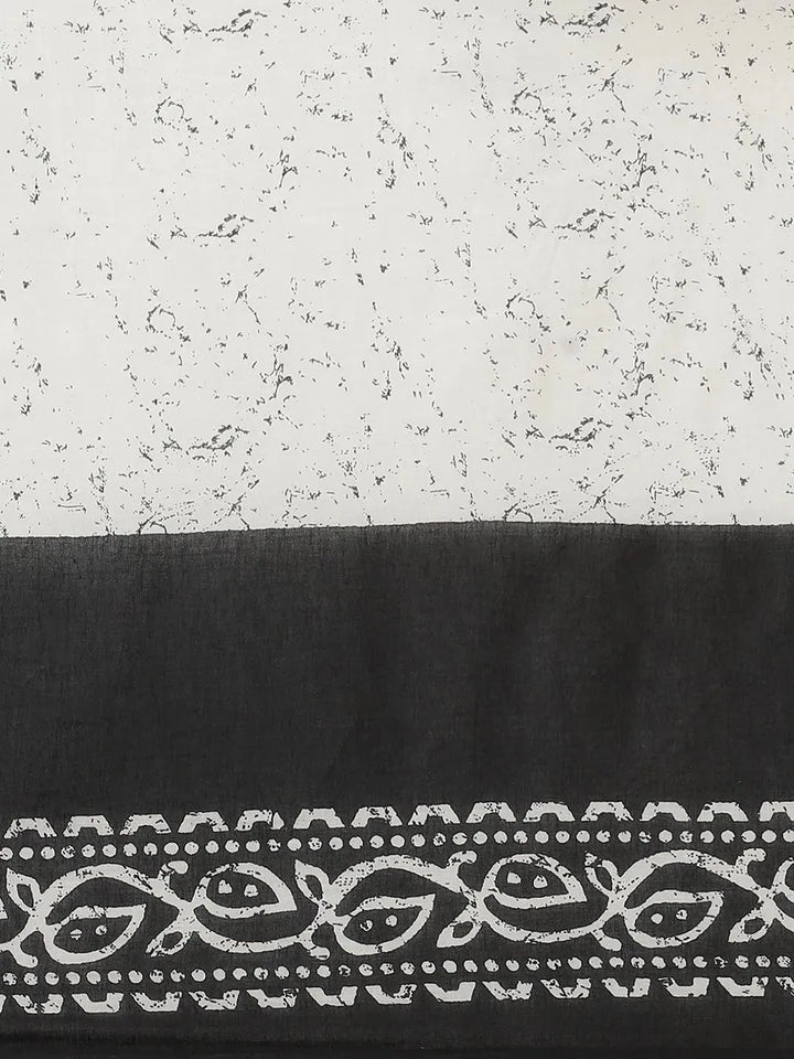 Black Printed Cotton Saree - Libas