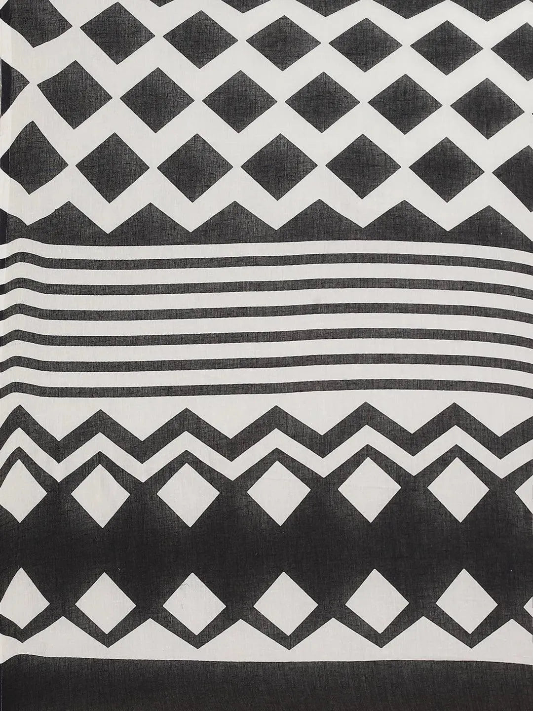Black Printed Cotton Saree - Libas 