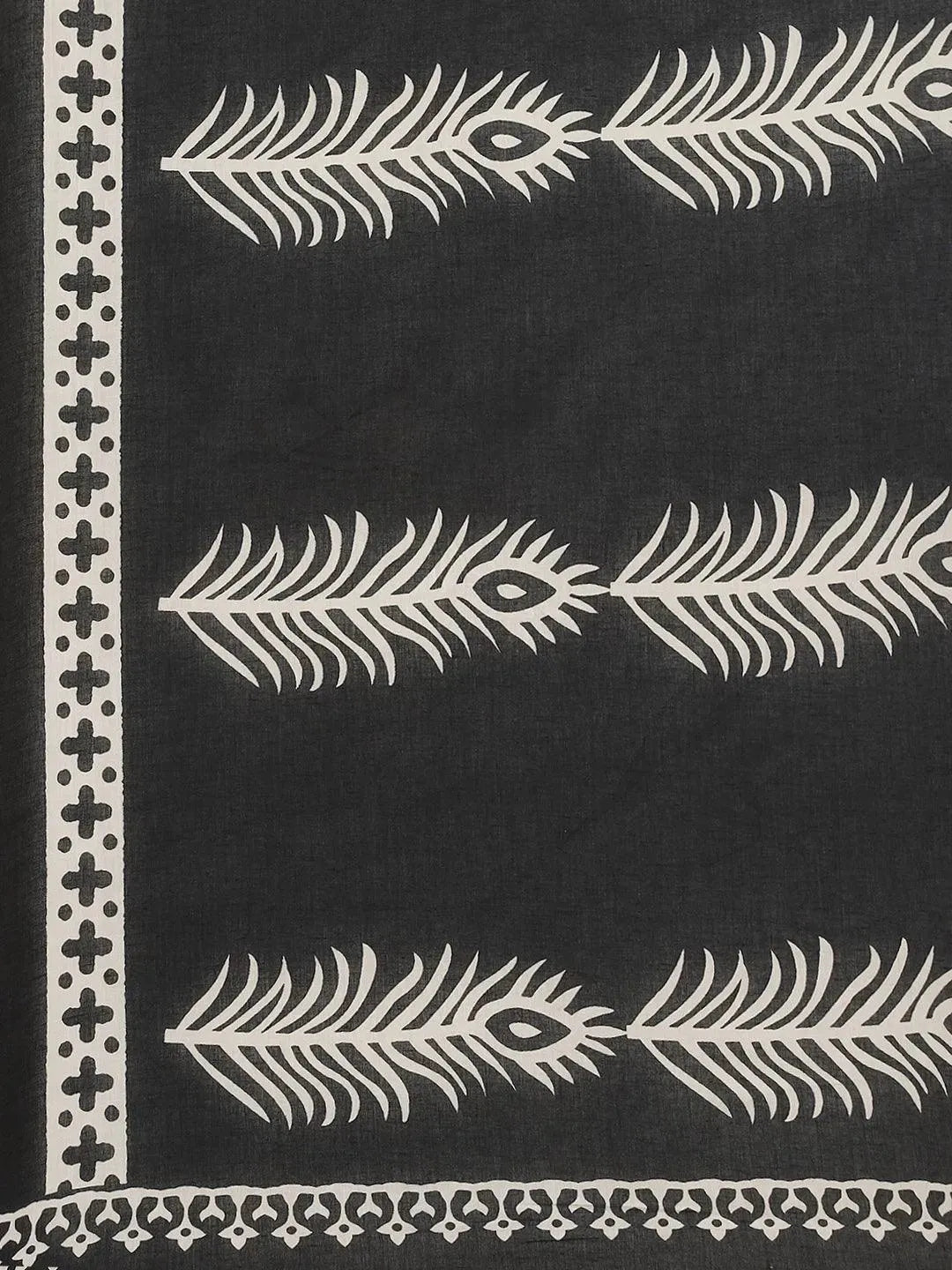 Black Printed Cotton Saree - Libas