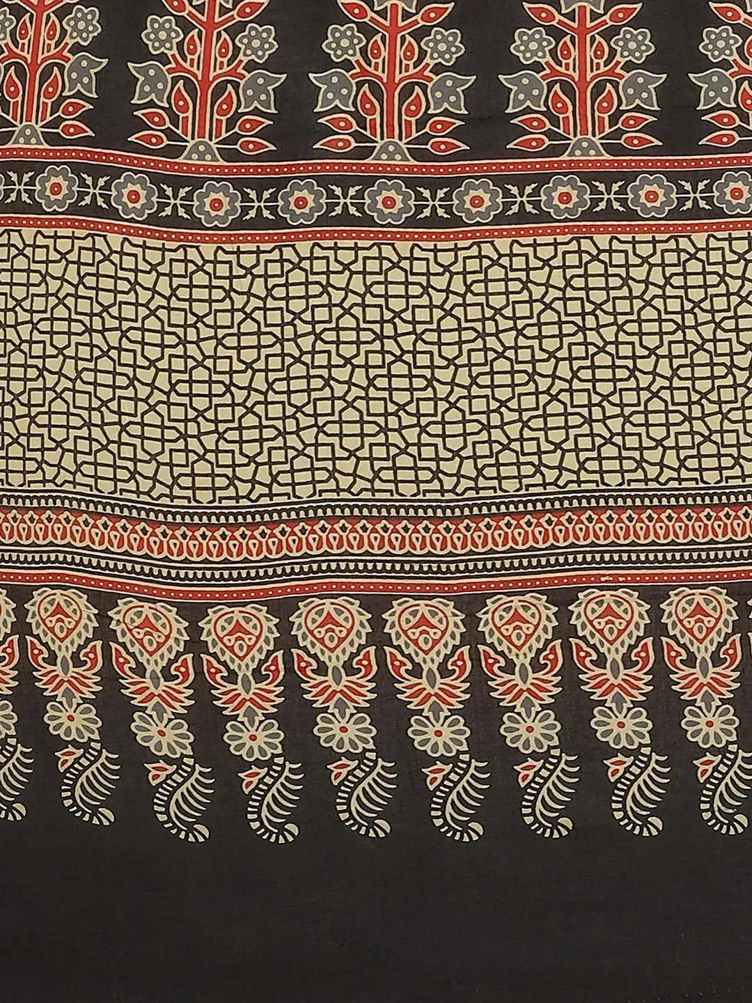 Black Printed Cotton Saree - Libas 