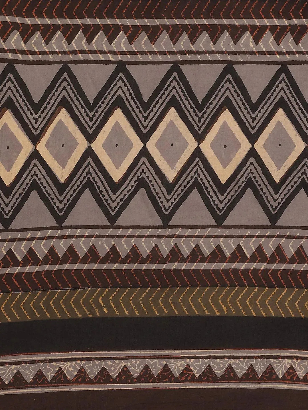 Black Printed Cotton Saree - Libas 