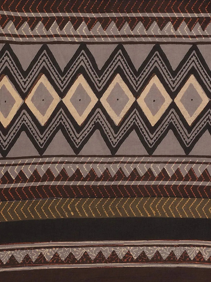 Black Printed Cotton Saree - Libas