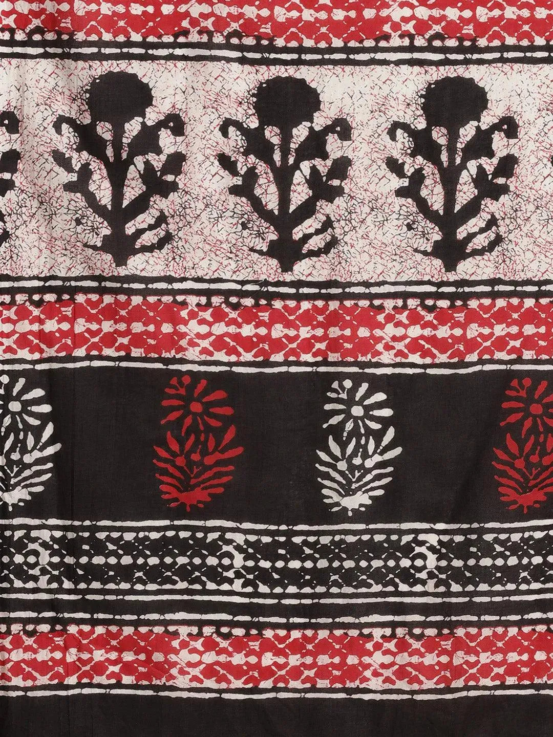 Black Printed Cotton Saree - Libas 