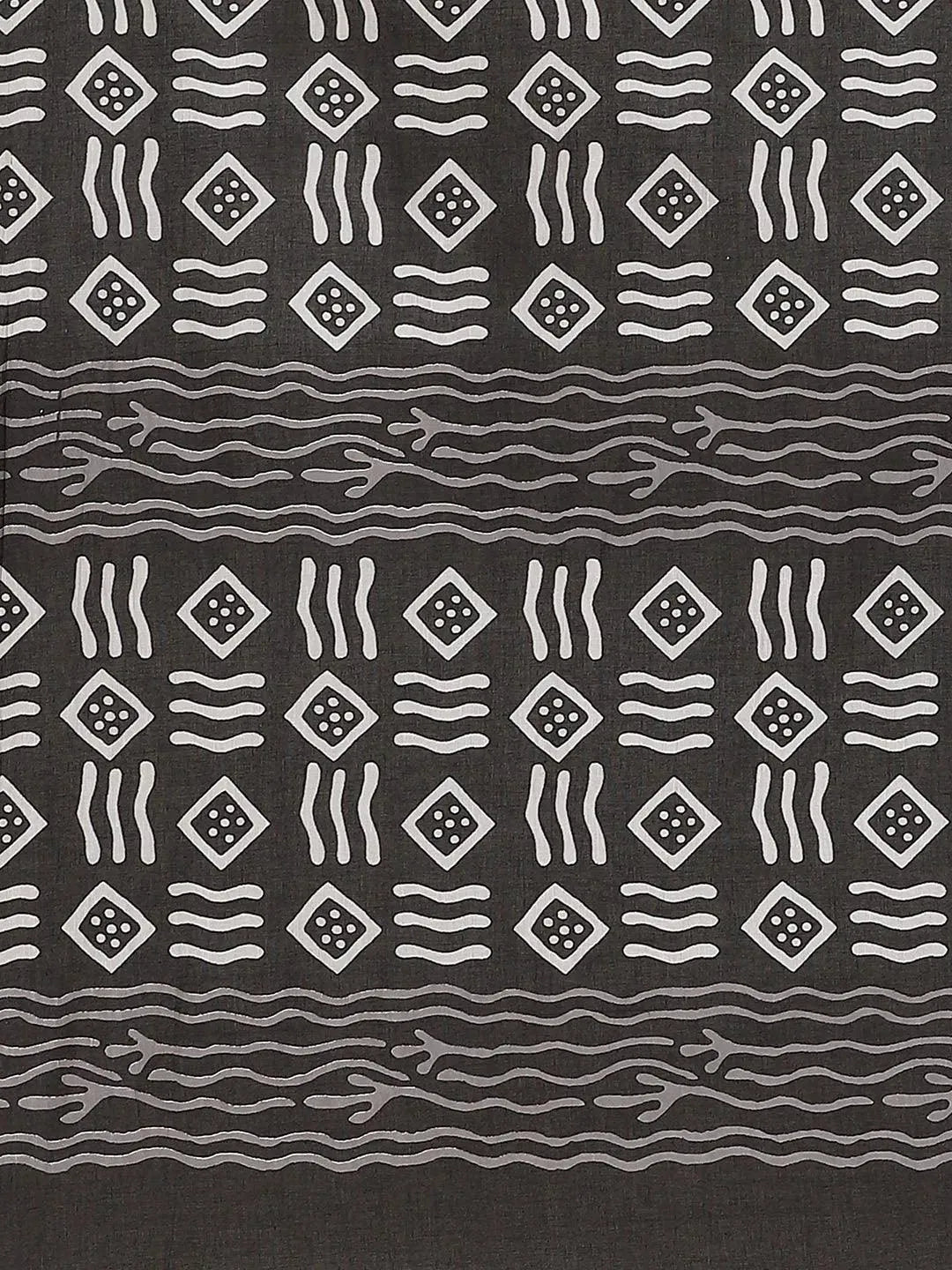 Black Printed Cotton Saree - Libas 