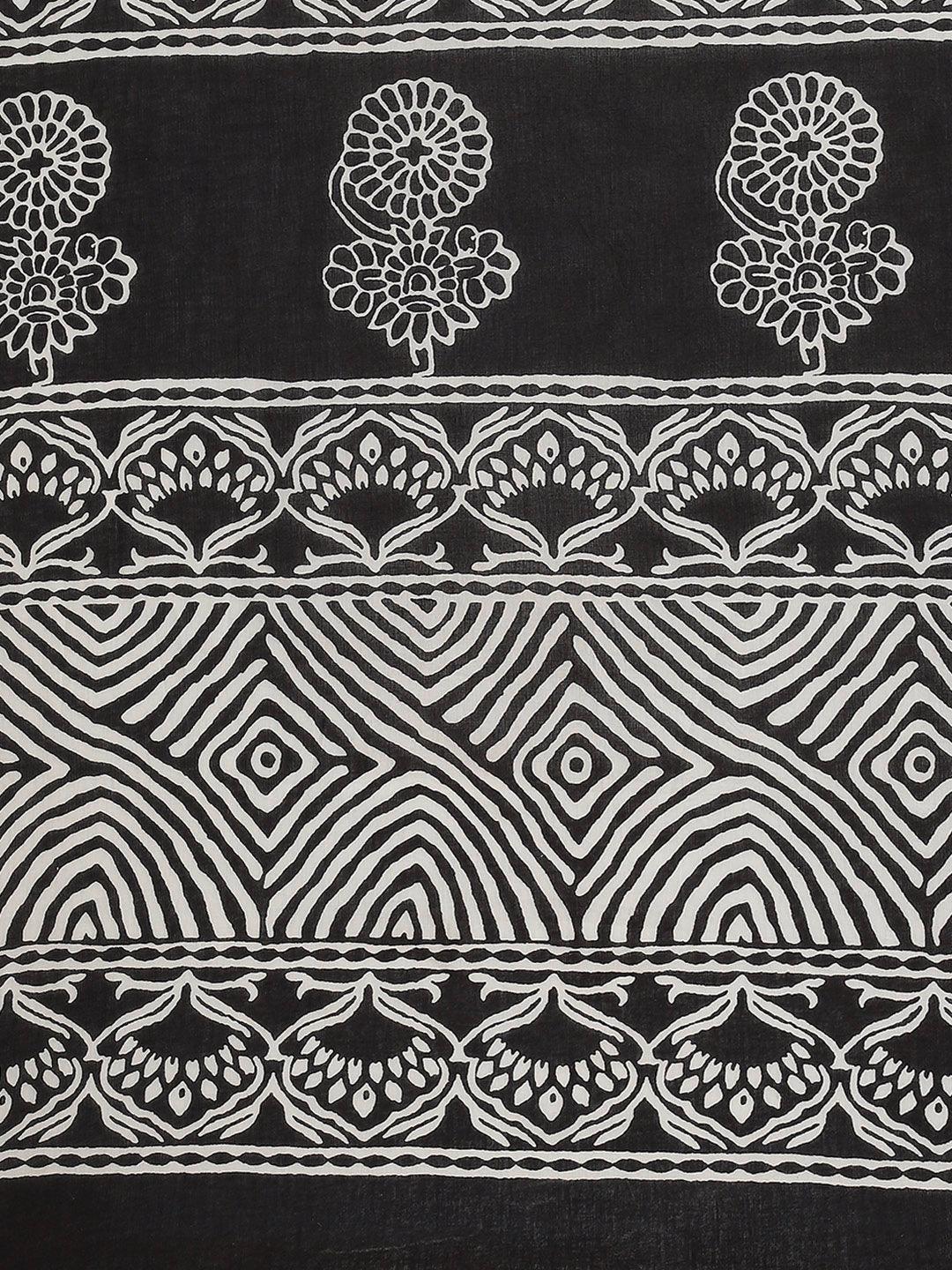 Black Printed Cotton Saree