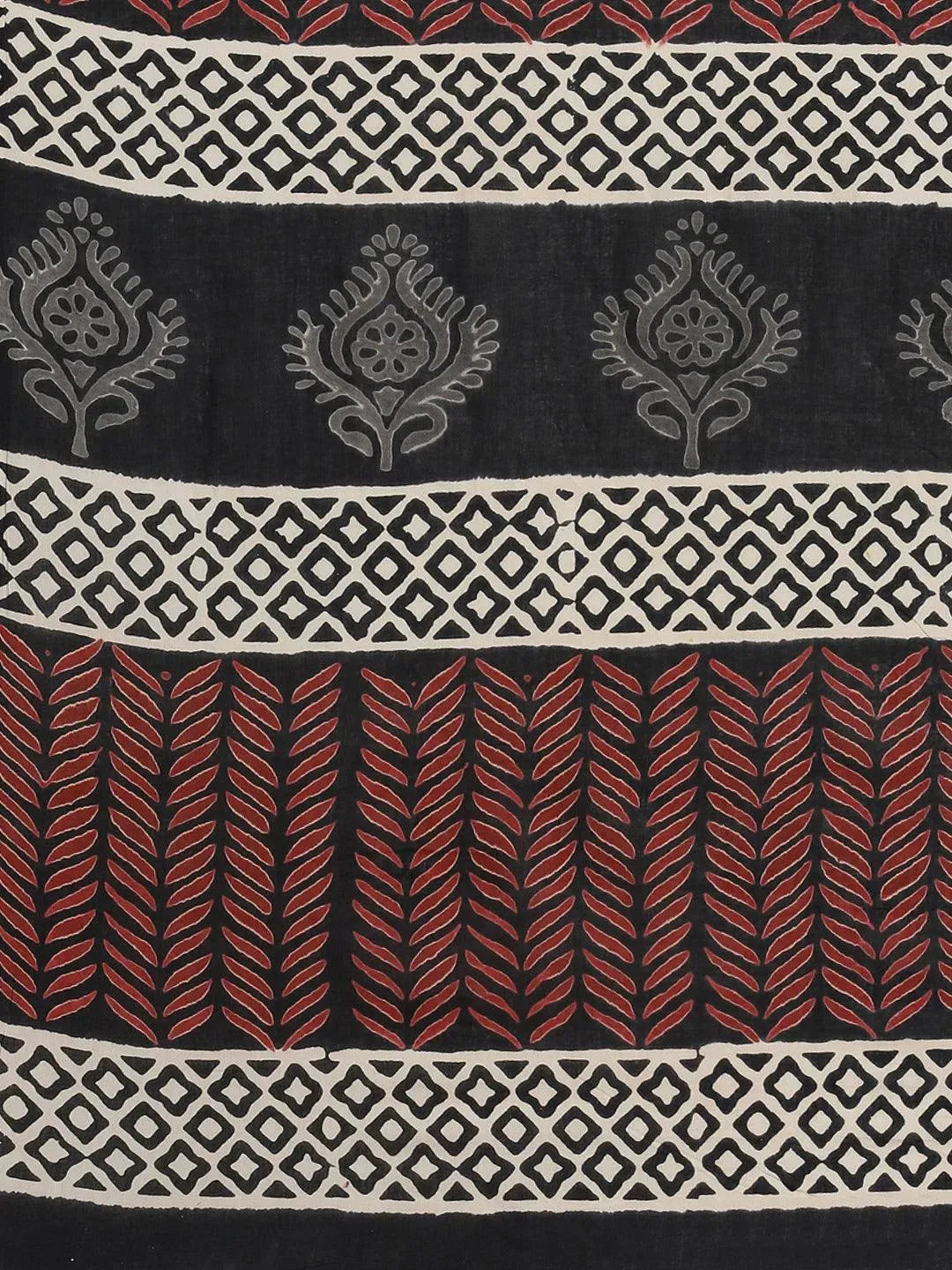Black Printed Cotton Saree - Libas 