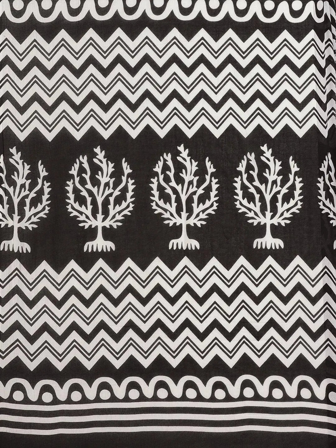 Black Printed Cotton Saree - Libas 