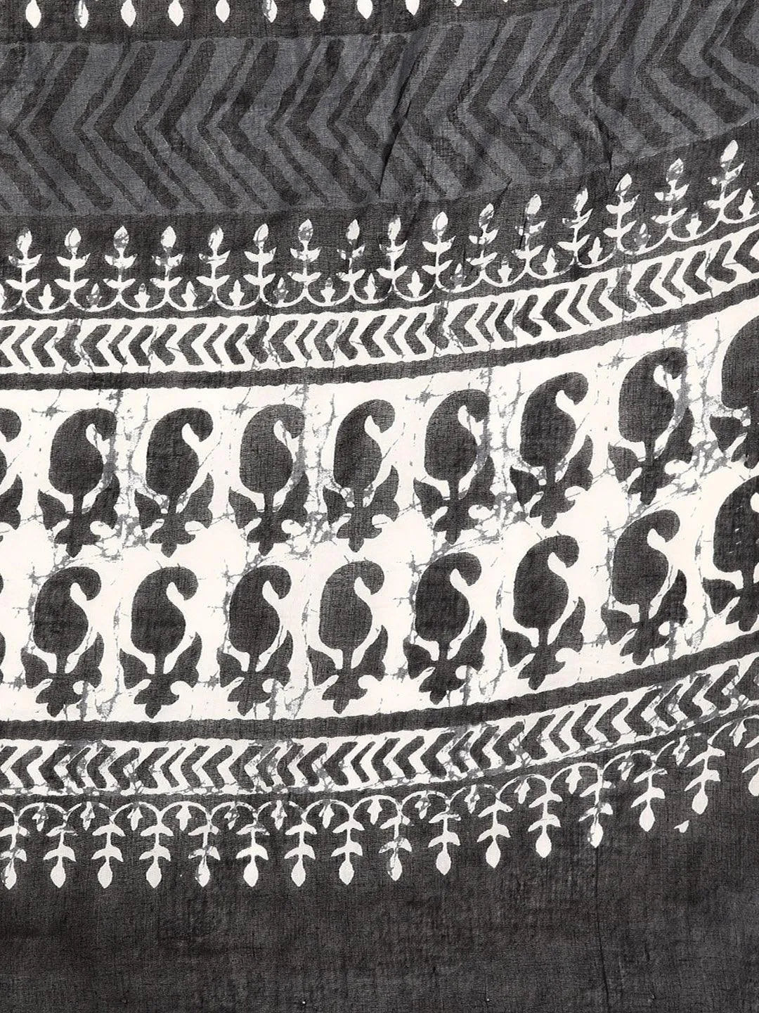 Black Printed Cotton Saree - Libas 