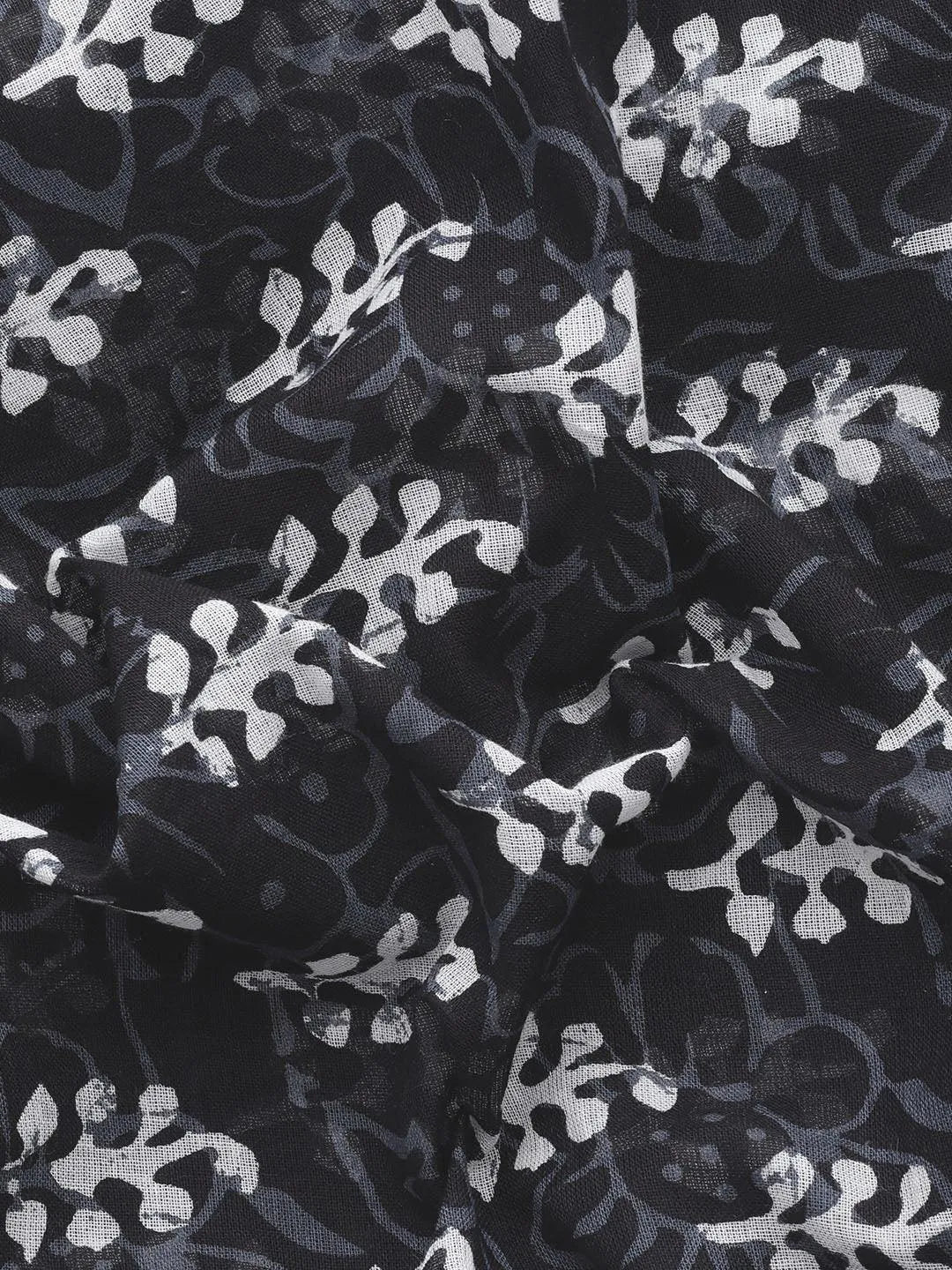 Black Printed Cotton Saree - Libas 