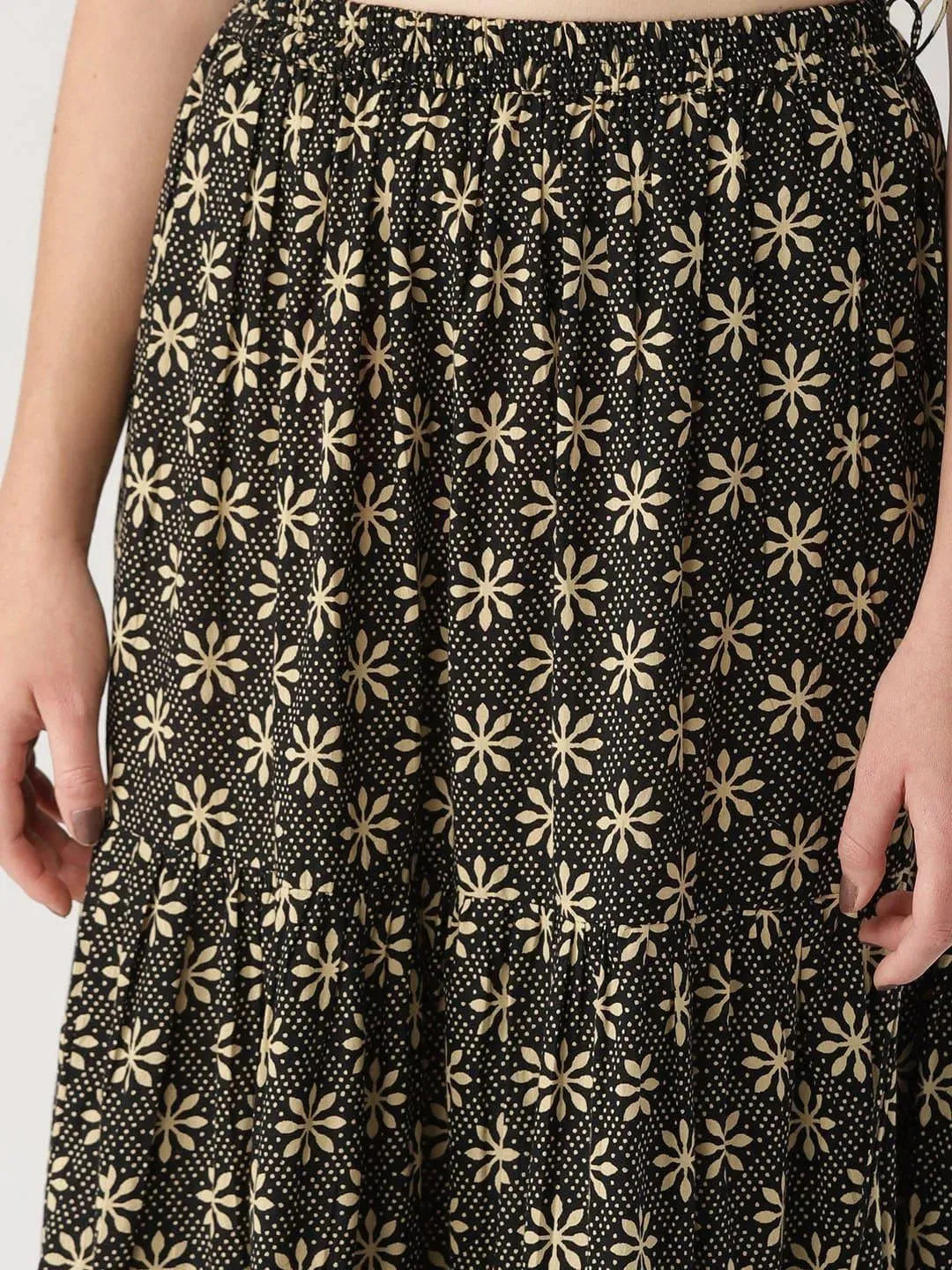 Black Printed Cotton Skirt - Libas