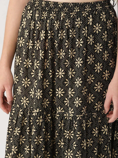 Black Printed Cotton Skirt - Libas