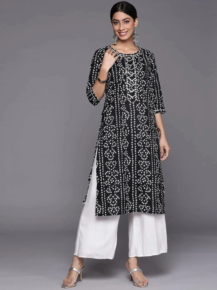 Black Printed Cotton Straight Kurta - Libas