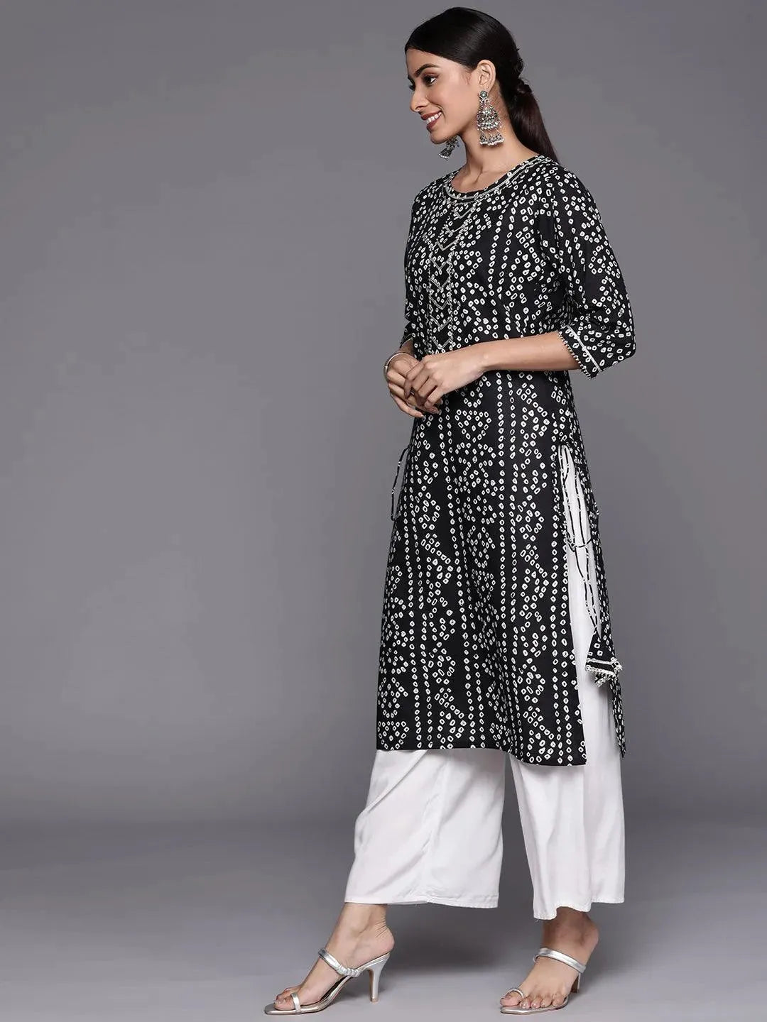 Black Printed Cotton Straight Kurta - Libas